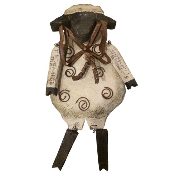 Vintage Folk Art Sheep wall hanger Door decor Rusty Primitive Lamb Handmade wood - Picture 6 of 11